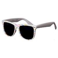 Unik hvid Wayfarer-style solbriller med striber i orange/pink/gr�n/bl�.